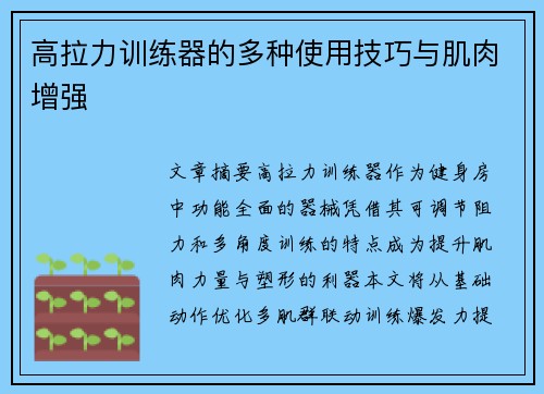 高拉力训练器的多种使用技巧与肌肉增强